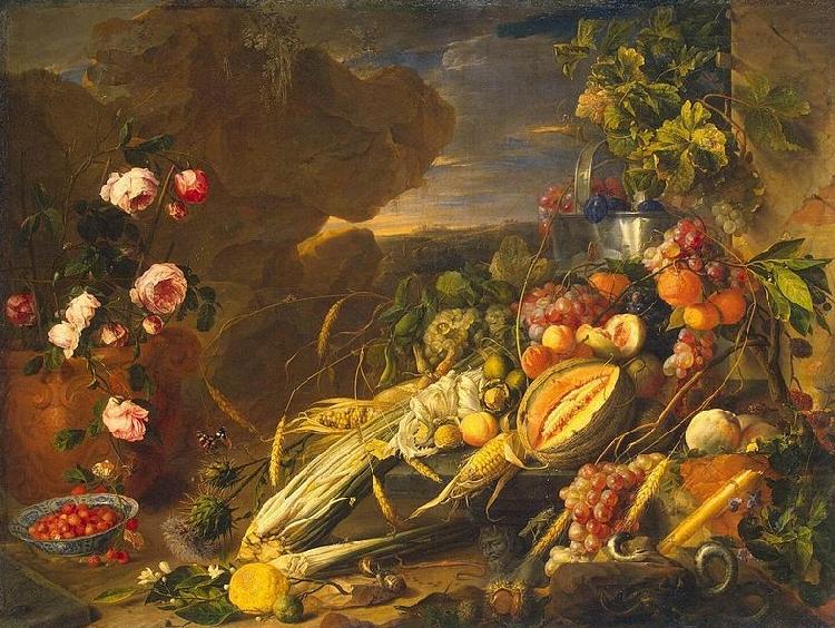 Fruit and a Vase of Flowers, Jan Davidz de Heem